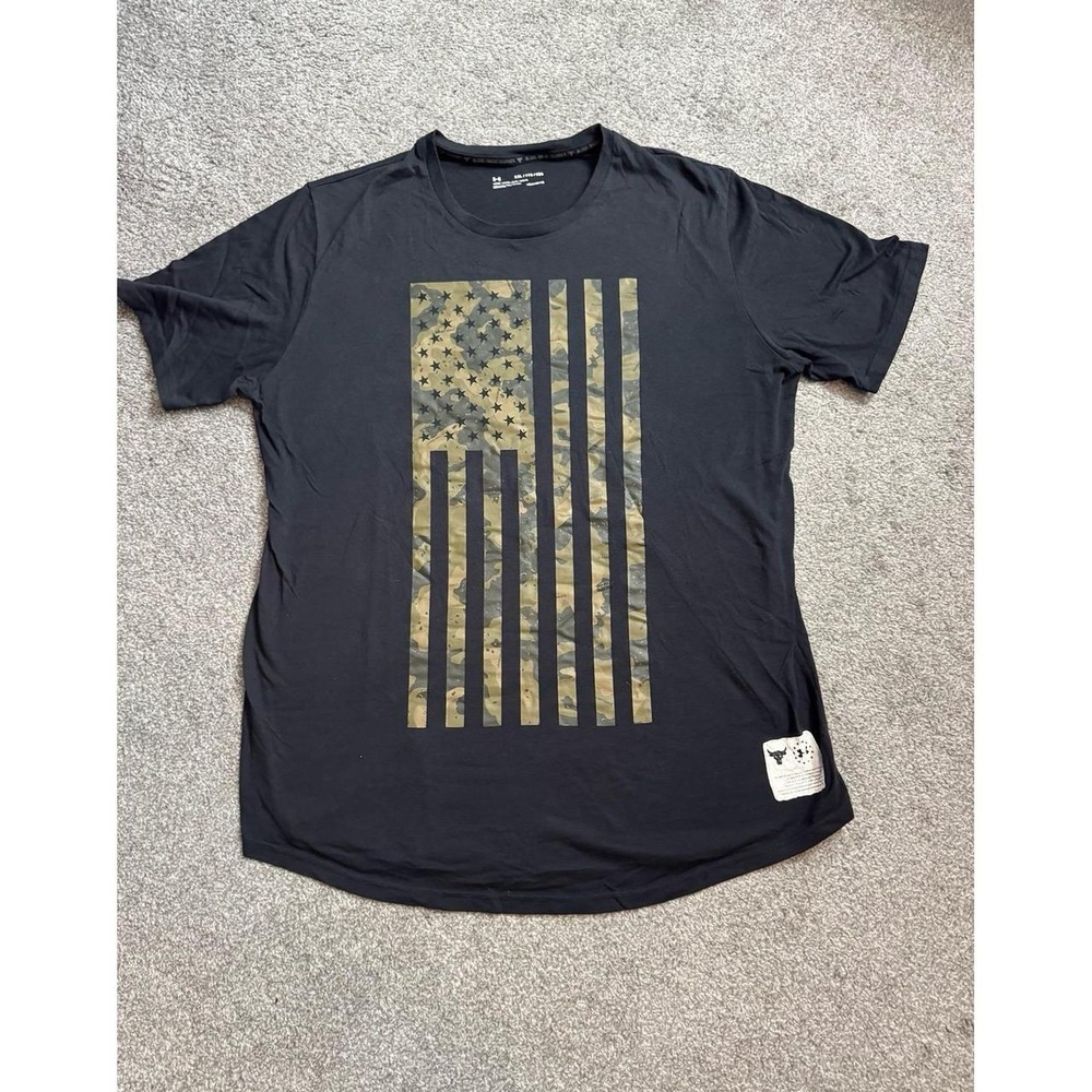 Shirt Short Sleeve Tshirt Under Armour The Project Rock Camo Flag Black